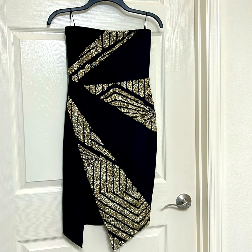 Guess Black Strapless Dress with Gold Sequin Accents